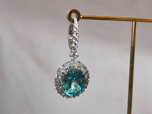 GE-002 | Round-Cut Lab-Grown Paraiba Tourmaline Drop Earrings | Prong-Set | Regal Formal Occasion Drop Earrings