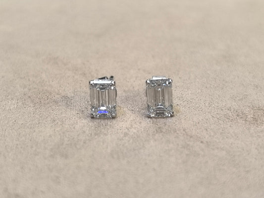 Solitary Emerald Diamond Ear Studs