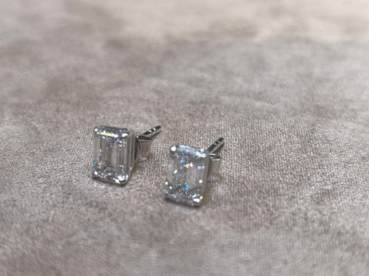 Solitary Emerald Diamond Ear Studs