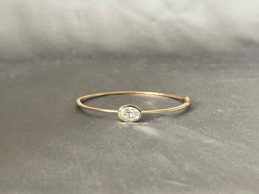 2 Carat Oval Diamond Bangle | 14K Yellow Gold Bracelet | Lab Grown Diamond Bracelet | Bezel Setting