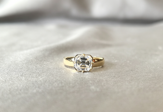 AC-002|Octagonal Asscher Cut |Lab Diamond Solitaire Ring|Four-Prong Setting| Chunky Gold Band