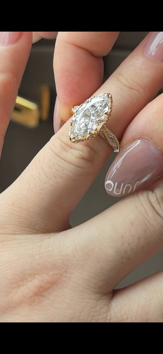 Juno Diamond 3 carat marquise vintage style ring
