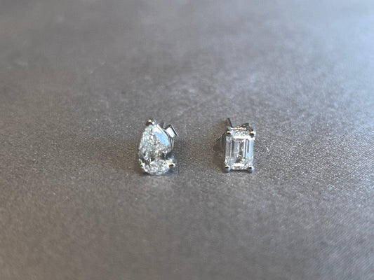Mismatched Stud Earrings | Pear & Emerald Cut Lab Grown Diamonds
