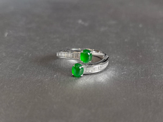 0.4ct 4g Jadeite Open Band Ring | Channel Set Emerald Cut Lab Diamonds