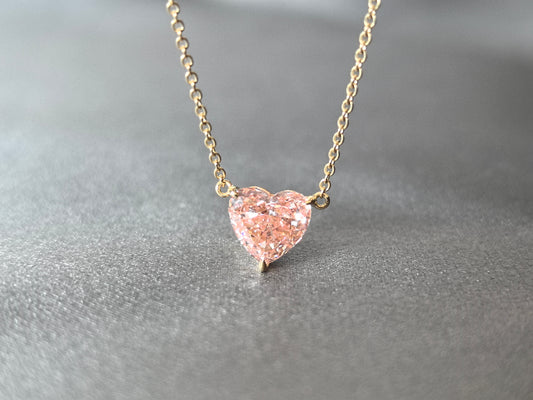 1.6ct 3.0g Heart Shape Pink Lab Diamond Necklace | 14K Rose Gold