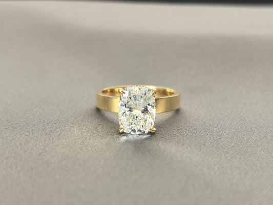 Cushion Solitaire with Thick Plain Band Ring