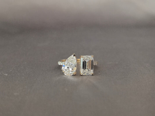 Emerald Cut & Pear Two-Stone Ring