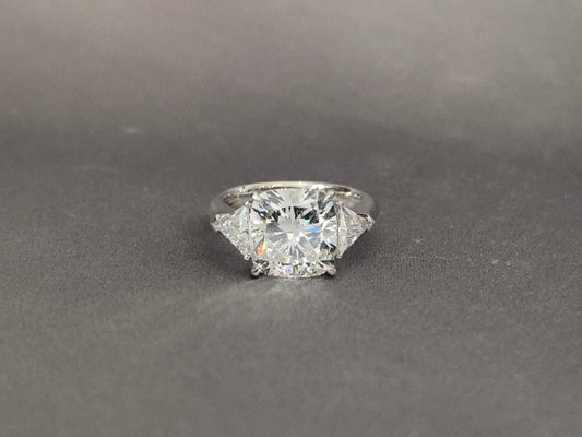 Cushion-Center Trilogy Ring with Trillion-Cut Sidestones