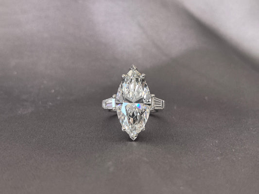 Marquise-Center Trilogy Ring | Baguette Sidestones | Architectural Elegance | Lab-Grown Diamonds