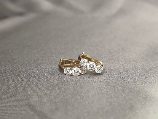 2.1ct 3.84g Three-Stone Lab Diamond Stud Earrings | 14K Gold | Minimalist Elegance
