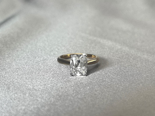 Cushion Cut Solitaire Plain Band Ring with Hidden Halo