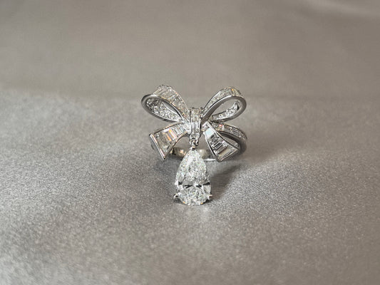 Pear Cut Bow-tie Ring with Pear Dangle | Lab Grown Diamond Statement Ring