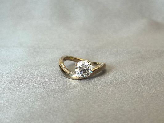 Twisted Band Round Lab Diamond Ring | Half Eternity Design | 14K Gold | Modern Artisan Style