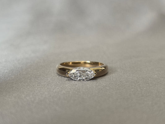 14K Gold Plain Band | Horizontal Marquise Diamond | Modern Solitaire | 0.5ct Lab-Grown