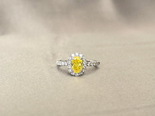 0.94ct 3.5g Vivid Yellow Asscher Cut Lab Diamond Ring | Marquise & Pear Leaf-Inspired Accents
