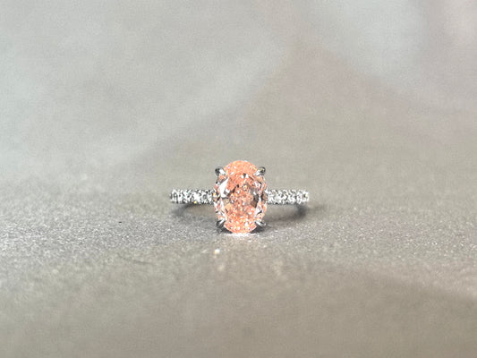 2.4ct 3.4g Oval Pink Lab Diamond Ring | 4-Prong Setting | Half Pavé Band