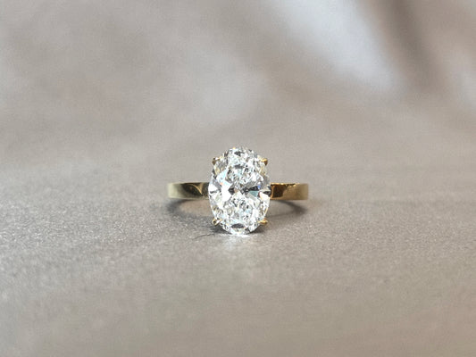 Oval Lab Grown Diamond Solitaire Ring | Flat Plain Band | 14K Gold | Minimalist Elegance