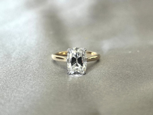 Cushion Lab Grown Diamond Ring | Floral Setting with Hidden Halo | 14K Gold | Botanical Elegance