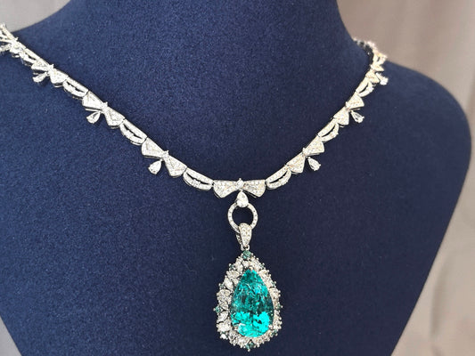 15.3ct 29.9g Pear Cut Paraíba Gemstone Necklace | 18K Gold | Regal Elegance