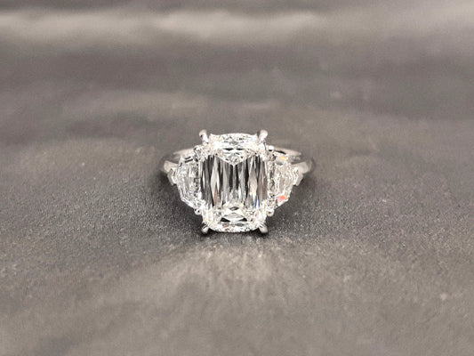 Rectangular Cushion Mixed Cut Trilogy Ring with Cadillac Sidestones | 14K Gold | Bold & Refined