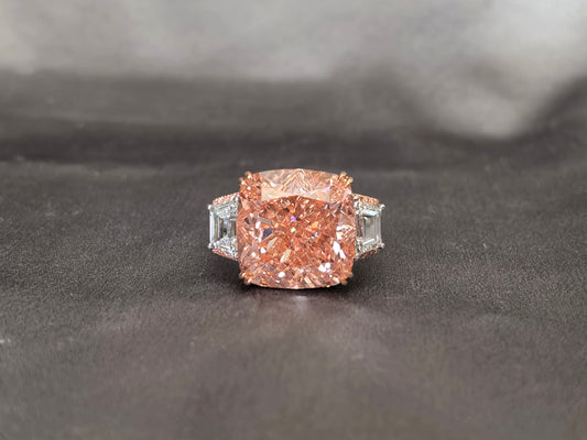 25ct Cushion Cut Pink Lab Diamond Three-Stone Ring | Ultimate Luxury