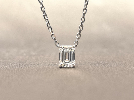 Emerald Cut Pendant Necklace | Architectural Solitaire | Minimalist Design | 14K Gold