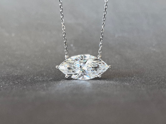 Marquise Cut Pendant Necklace | Hidden Halo & Secret Kiss Design | Modern Heirloom | 14K Gold