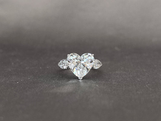 Heart & Pear Three-Stone Ring | Symbolic Romance | Unique Diamond Composition | Lab-Grown