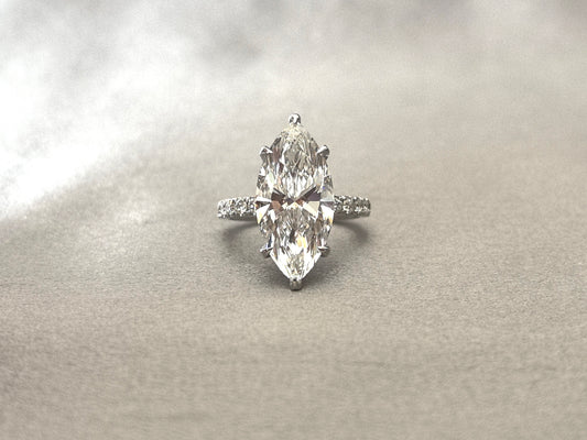 Marquise Cut Lab Diamond Ring | Hidden Halo & Half Eternity | Elongated Elegance | Modern Bridal