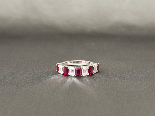 Emerald Cut Ruby & Diamond Eternity Band | 14K Gold | Lab-Grown Gemstones