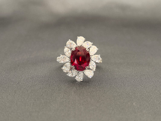 Oval Ruby & Pear-Marquise Diamond Half Eternity Ring | 18K Gold | Artful Harmony