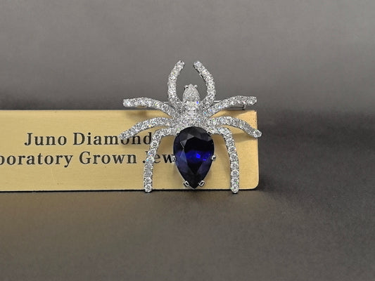 7.4ct 8.7g Pear Sapphire Spider Brooch | Round Diamond Accents | Lab-Grown Gemstones