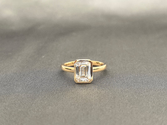 Bezel Set Emerald Cut Lab Diamond Ring | 14K Gold | Classic Solitaire