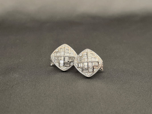 1.9ct 8.5g Square Diamond Stud Earrings | Emerald & Round Cut Lab Diamonds | 14K Gold | Full Pavé Design