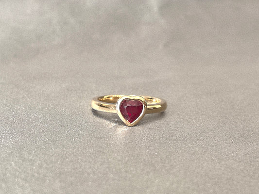 1.1ct 3.9g Heart Cut Lab Ruby Ring | Bezel Setting | Vintage Style | 14K Gold