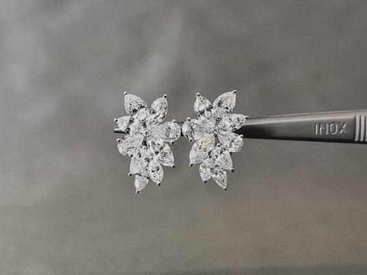 Leaf Marquise & Pear Diamond Earrings | Mini Round Diamond Accent | Elegant Botanical Design