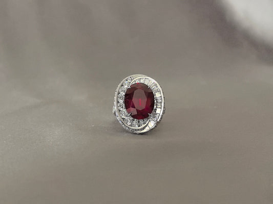 11.2 Carat Oval Lab-Grown Ruby & Diamond Ring in Platinum | 15.1g Heavy Weight | Half-Halo Design