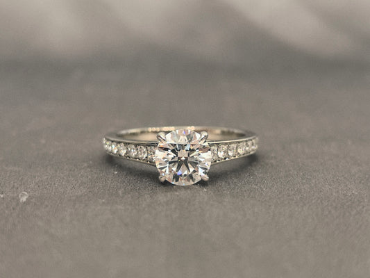 Platinum round Lab Diamond Ring with Half Eternity Band
