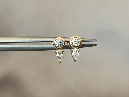 Round Diamond | Pear-Shaped Diamond Cluster Earrings | 14K Lab-Grown Diamonds