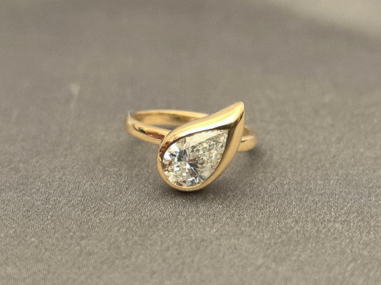 Bezel Set Pear Cut Lab Grown Diamond Ring | Modern Secure Setting