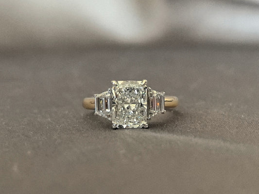 Radiant Cut Four-Prong Trilogy Lab Diamond | Emerald Side Stones | Vintage Design