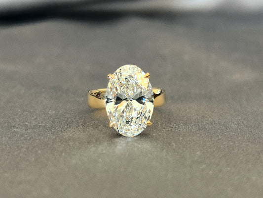 Oval Lab-Grown Diamond Solitaire Ring | Flat Extra Wide Polished Band | 14K Gold | Minimalist Elegance