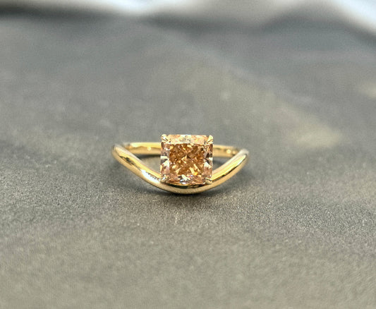 1.7 Carat Radiant Cut Brown Lab Diamond | Curved Pinky Ring | 14k Gold