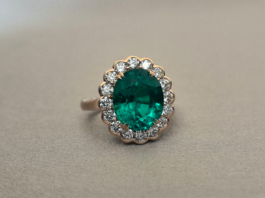 5.16-carat emerald-cut lab-created gemstone ring, 14K rose gold, vintage design