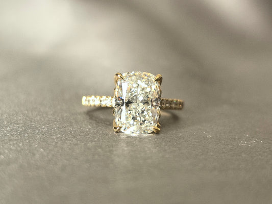 Radiant Cut Triple Ring | Half Circle Pavé | Petal Setting | Lab-Grown Diamonds