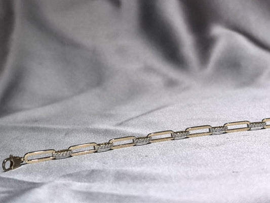 Link bracelet, lab-grown diamonds, 14k gold, lobster clasp