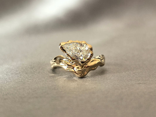 Molten Lava Pear-Shaped Ring | Curved Design | Pinky Ring | Lab-Grown Diamond