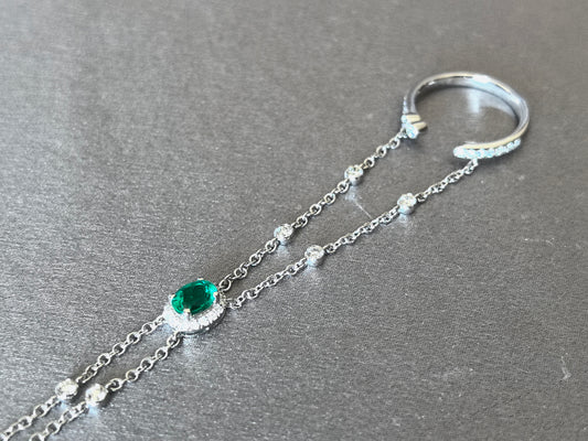 Open Ring Combination Bracelet | Emerald Gemstone | Cross-layered Stacking Design