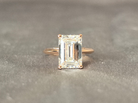 Emerald Cut Lab-Grown Diamond Ring | Single Stone Setting | Blade Design | Four-Prong Setting | 14K Rose Gold | Timeless Minimalist