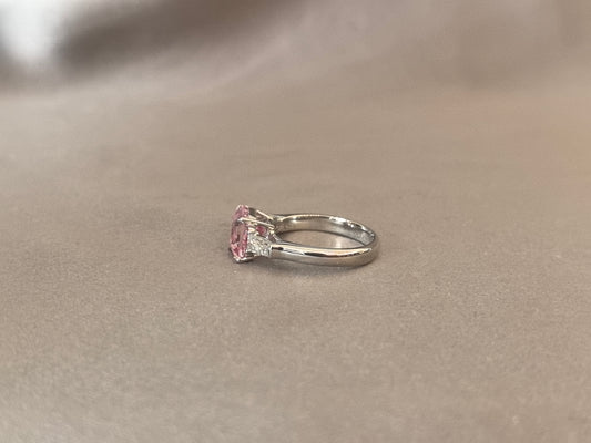3.66 Carat Asscher Cut | Pink Sapphire Three-Stone Ring | Trapezoid Triangle Side Stones